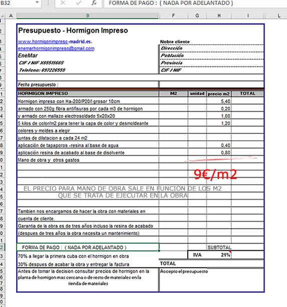 Hormigón impreso Madrid precios presupuesto online